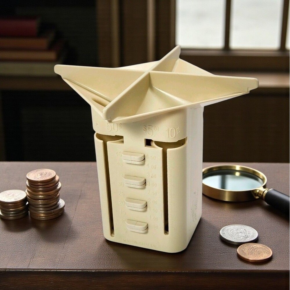 MMF Industries USA Coin Sorter Counter 4 Tube Tender Tray Beige Vintage Analog